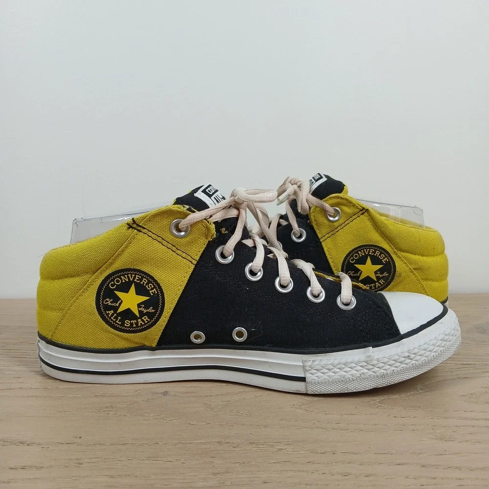 Converse Chuck Taylor All Star Mid Sneaker Unisex Junior 5.5 Black Yellow Canvas